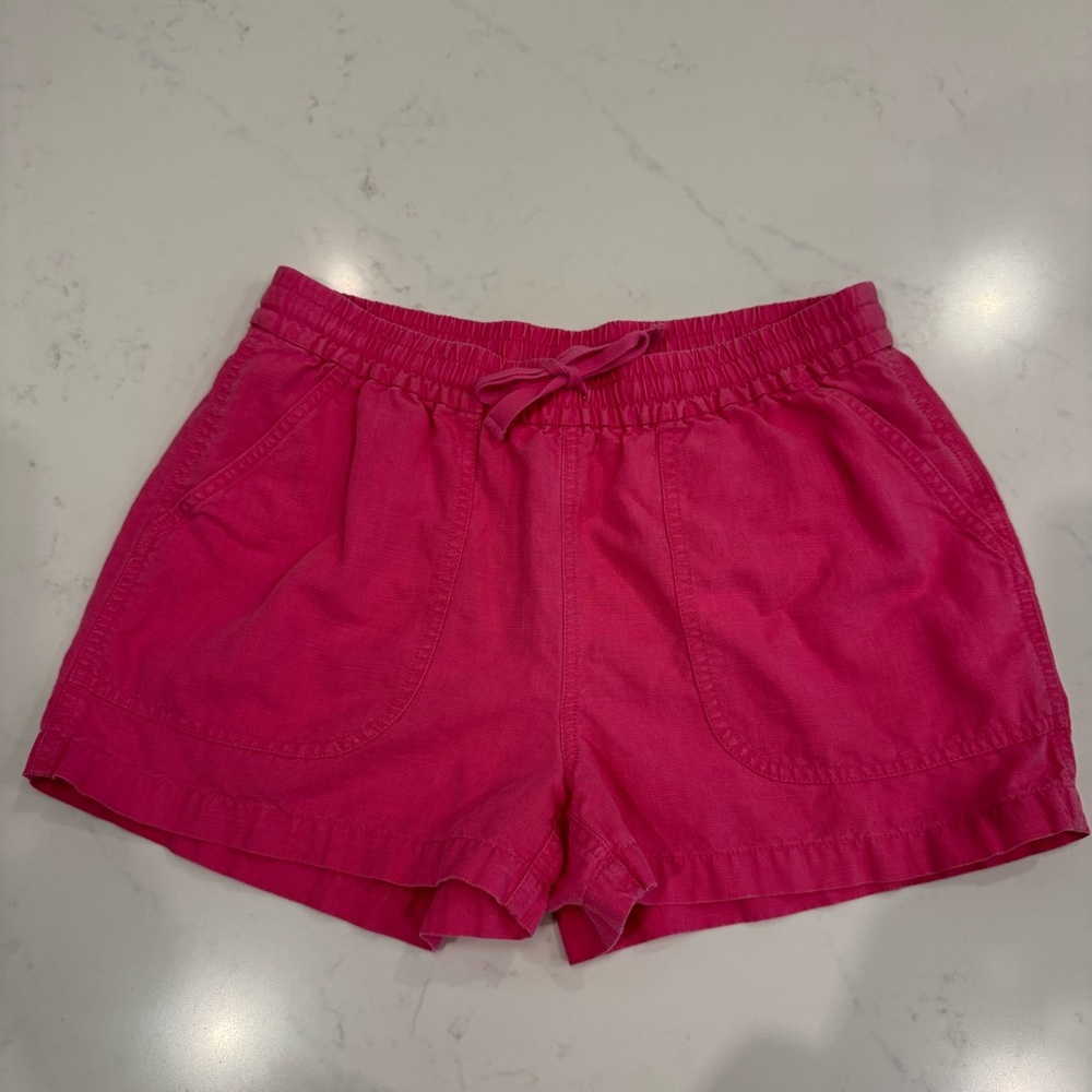J.Crew : Mid-Rise Soft Linen Blend Drawstring Shorts W/ Pockets: Hot Pink : S